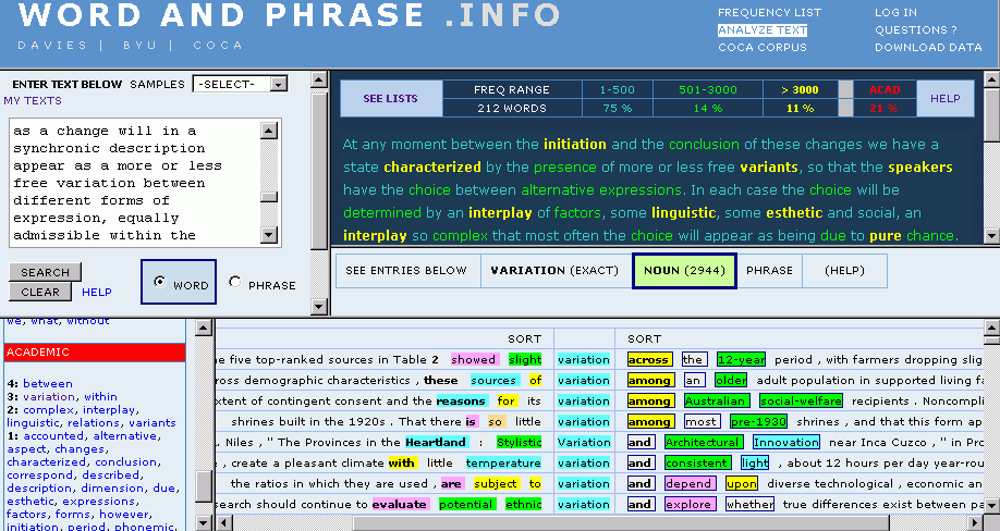 COCA Analyze Text