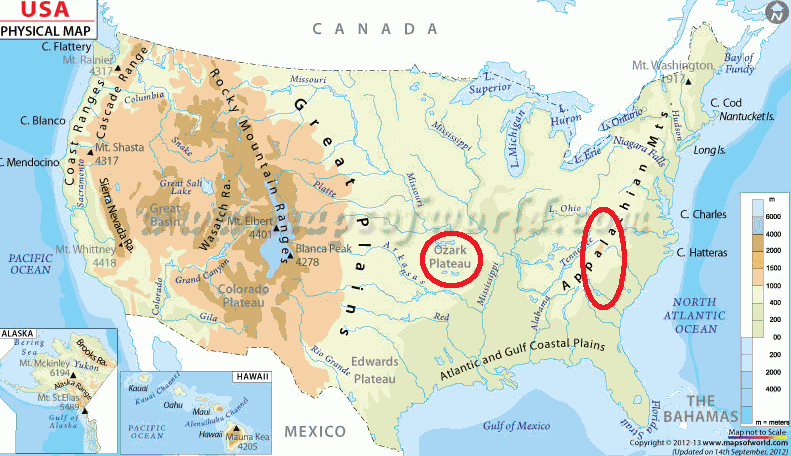Map of Appalachia and the Ozarks