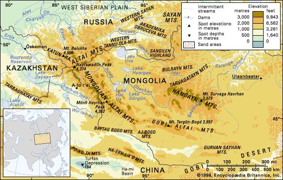 Map of the Altaic Mountains