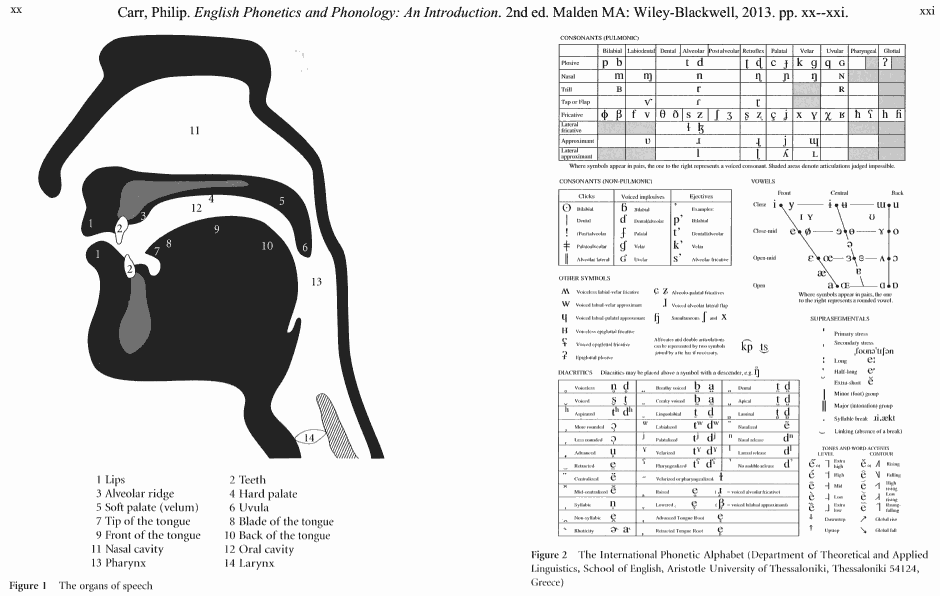 The Organs of Speech and IPA Charts by Carr (xx--xxi)