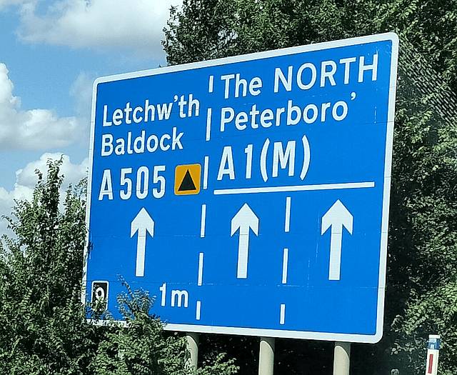 Peterboro' on the road sign